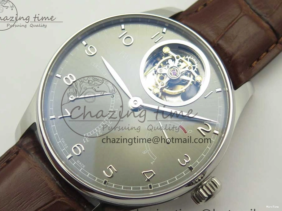 MIROTIME 0701 Lightweight Portuguese Tourbillon IW504602 SS ZF Best Edition Gray Dial on Brown Leather Strap 7177
